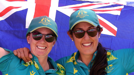 Ellen Ryan (left) and Kristina Krstic after winning gold in the pairs.