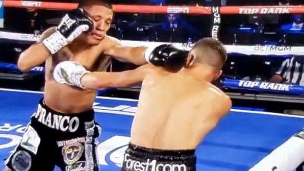 Melbourne boxer Andrew Moloney (right) during the bout against Joshua Franco in Las Vegas.