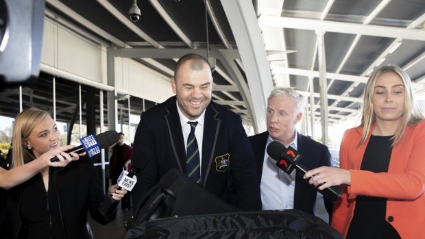 Coach Michael Cheika. The Wallabies return from the Rugby World Cup in Japan arriving at Sydney Airport.