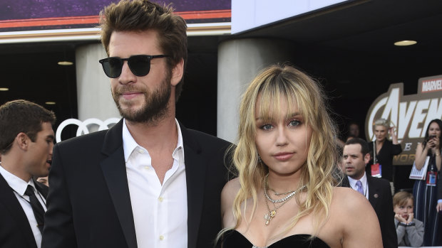 Liam Hemsworth and Miley Cyrus arrive at the premiere of Avengers: Endgame in LA on April 22. 