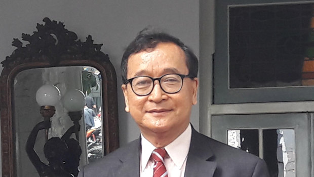 Exiled Cambodian opposition leader Sam Rainsy in Jakarta in April.
