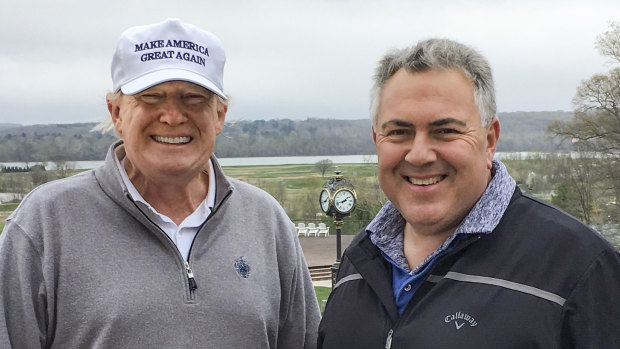 Donald Trump and Joe Hockey on the golf course in Virginia in 2018.