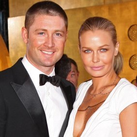 Michael Clarke and partner Lara Bingle arrive at the 2010 Allan Border Medal at Crown Casino.