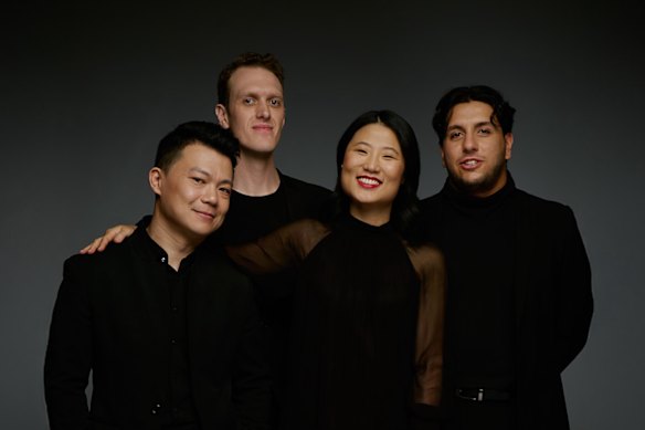 Affinity String Quartet. L-R: Shane Chen,  Nicholas Waters, Mee Na Lojewski, and Josef Hanna.