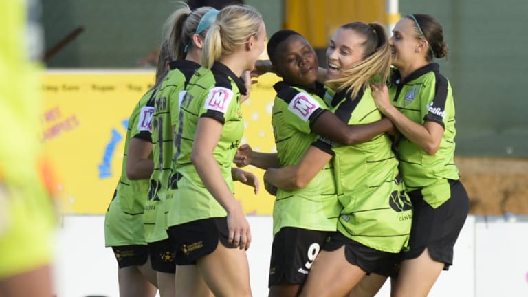 United players celebrate Rhoda Mulaudzi's opener.