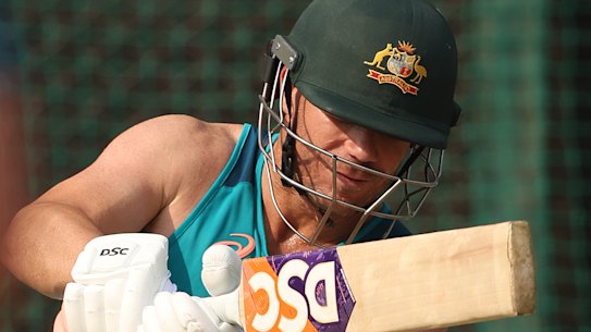 David Warner uses specially made bats.