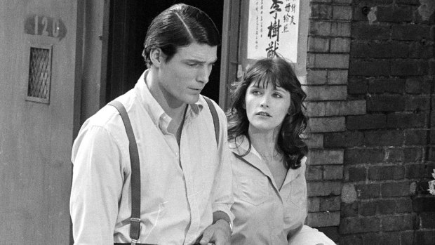 Christopher Reeve and Margot Kidder during the filming of Superman in 1977.