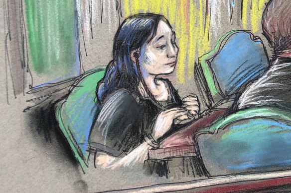 A court sketch of Yujing Zhang, who was arrested at Trump's Mar-a-Lago Florida resort.