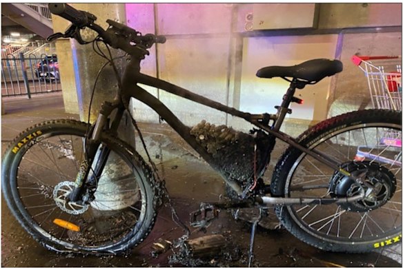 A photo of the aftermath of the e-bike fire at Blacktown station.