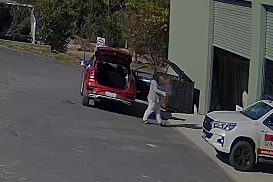 A still from CCTV of Erin Patterson dumping a dehydrator at Koonawarra waste station on August 2, 2023, was among exhibits shown to the jury.