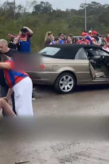 An 18-year-old P-plater has been arrested after ten people, including three children, were hit by a car in Newcastle while waiting to farewell the Knights ahead of Sunday’s NRL grand final.