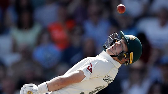 Marnus Labuschagne sways away from a Jofra Archer ball. 