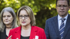 Premier Jacinta Allan with Attorney-General Sonya Kilkenny and Police Minister Anthony Carbines.