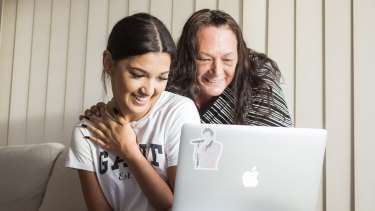 Year 12 student Bethany Kashani and her mother Donna Gorman react in delight as Bethany accesses her ATAR.