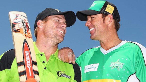 David Warner and Shane Warne pose for a publicity shot ahead of the 2011 Big Bash. 