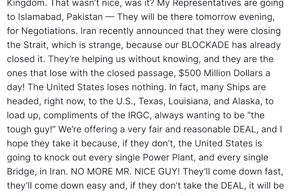 Trump’s latest post on Truth Social.