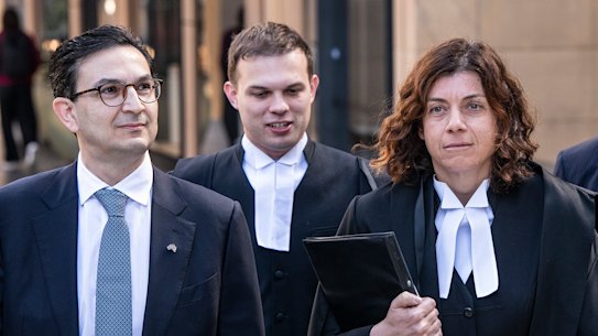 Surgeon Munjed Al Muderis arrives with barrister Sue Chrysanthou SC for the defamation case against Nine at the Federal Court in Sydney on September 4.