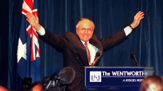 John Howard celebrates his election victory on March 2, 1996.