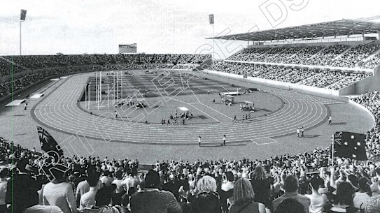 An artists’ render of QSAC in Olympics mode, designed by Populous and obtained through the Right to Information Act.