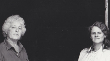 Betty Burstall, left, and Jones at La Mama in 1988.