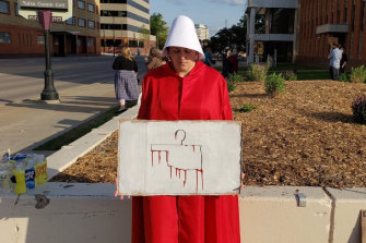 Shawna Black protesting at the Tulsa Courthouse in Oklahoma, where abortion is now banned after six weeks.