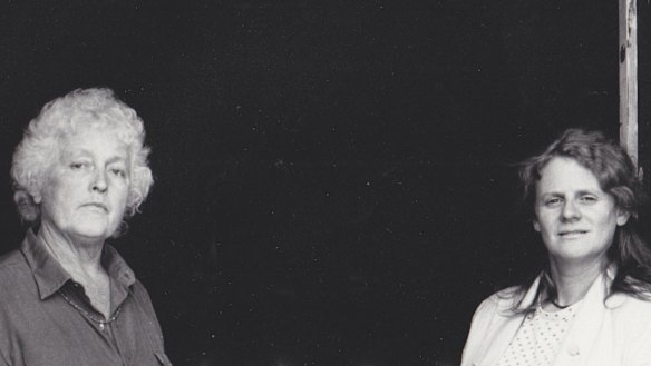 Betty Burstall, left, and Jones at La Mama in 1988.