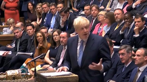 Johnson gesticulated so wildly in his first address to Parliament that he had to be told to calm down. 