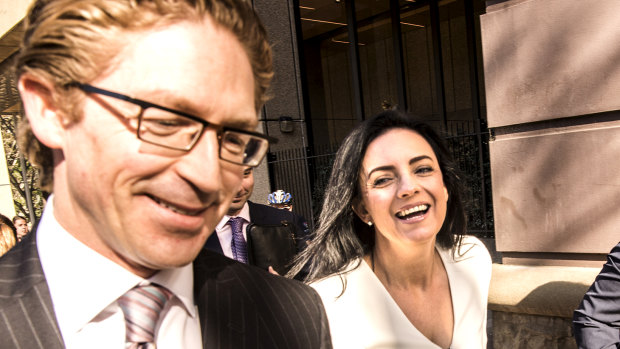 Barrister Sandy Dawson SC and former federal MP Emma Husar arrive at the Federal Court in Sydney on Monday.