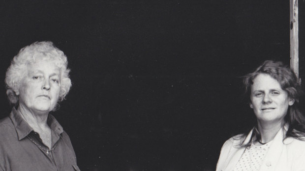 Betty Burstall, left, and Jones at La Mama in 1988.