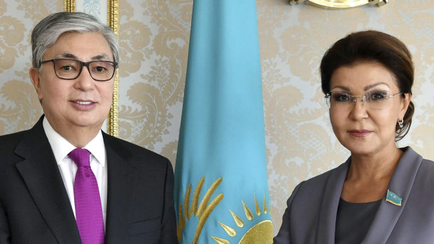Kazakhstan's interim president Kassym-Jomart Tokayev, left, and Dariga Nazarbayeva in March.