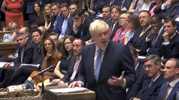 Johnson gesticulated so wildly in his first address to Parliament that he had to be told to calm down. 