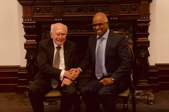 Former Liberal prime minister John Howard lunched with Rampal Muthyala at The Australian Club on Thursday. 