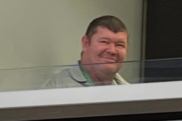 James Packer in the NRL’s special box at the season launch in Las Vegas.