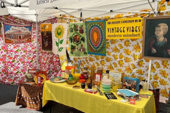 The Present Condition stall at Kelvin Grove Village Markets specialises in vintage tea towels.