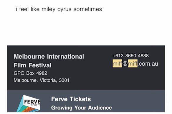 Screenshot of the email sent to a MIFF customer as a result of the attack.