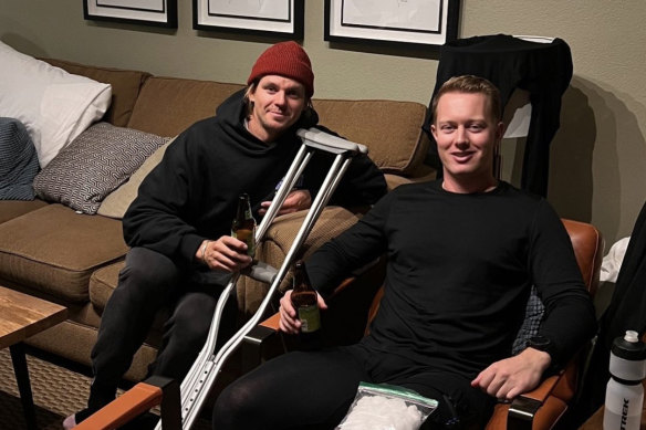 Callum Wishart, left, and Oliver Thompson were skiing when the avalanche hit.