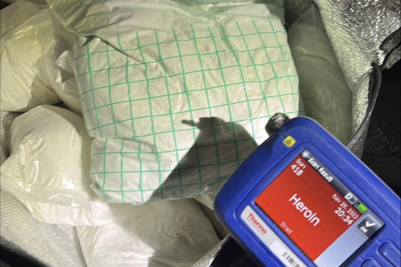 Police found 12.5 kilograms of heroin. 