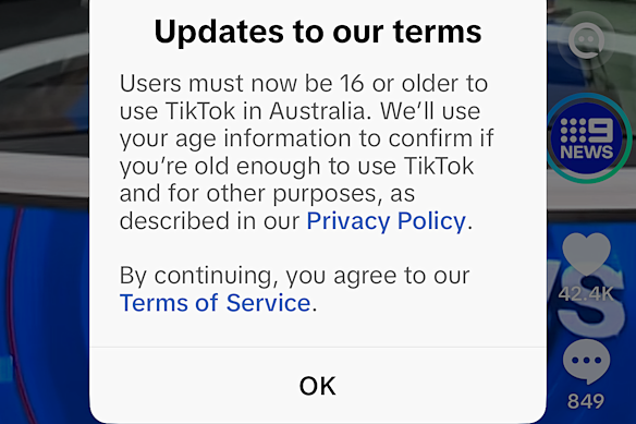 Notifications for all users started popping up on social media apps including TikTok on December 9, hours before the social media ban officially came into effect.