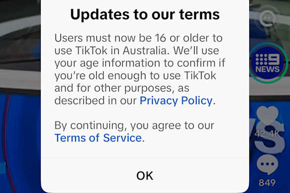 Notifications for all users started popping up on social media apps including TikTok on December 9, hours before the social media ban officially came into effect.