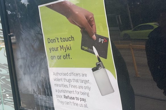 One of the fake public transport posters on display in Melbourne. 