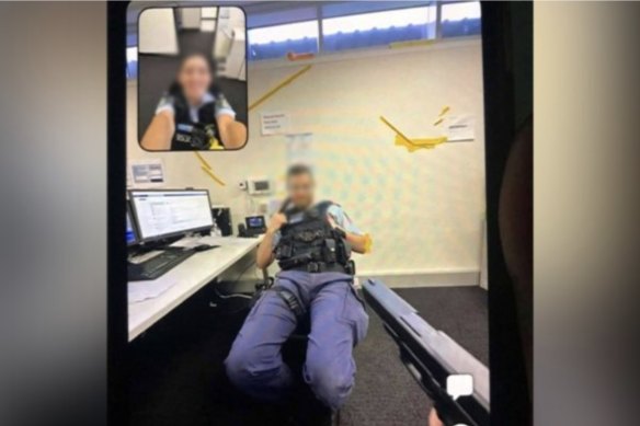 Two NSW police officers are under investigation over a social media post in which one appears to have a drawn firearm. 