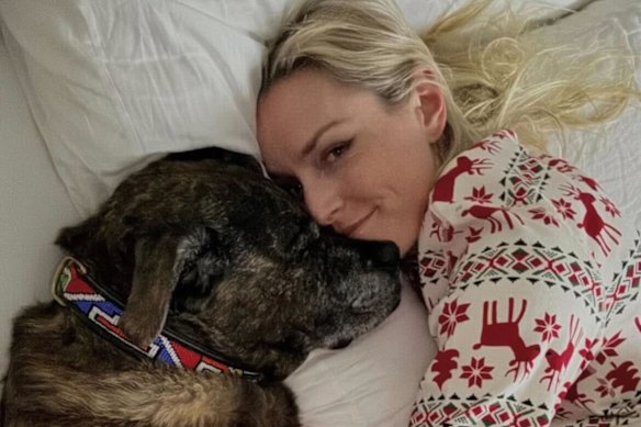 American skier Lindsey Vonn with her dog Leo.