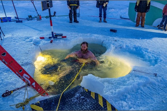 David Knoff takes a dip in Antarctica for the winter solstice. 