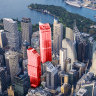 Two skyscrapers, in red, planned for above the two entrances for the Metro West train station will be 58 and 51 storeys high.