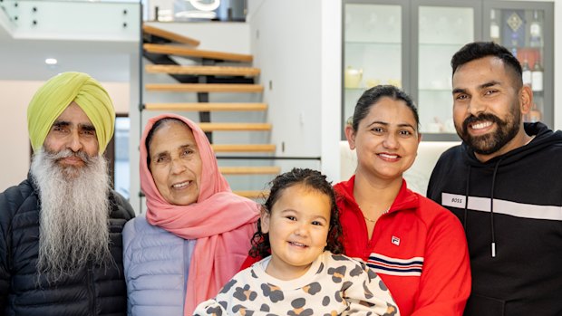 Dilbag Singh Jivan and his wife Gagandeep Kaur, with daughter Nadar Kaur Sandhu, and Jivan’s parents, father Mukand Singh Sandhu and mother Kuldeep Kaur.