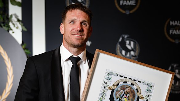 Dane Swan at his induction into Collingwood’s Hall of Fame on Wednesday night.