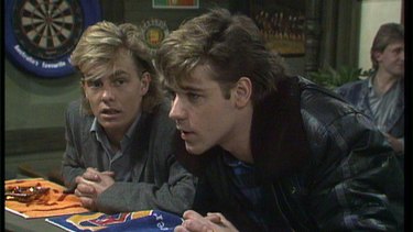 Jason Donovan as Scott Robinson and Russell Crowe as Kenny Larkin in 1987.