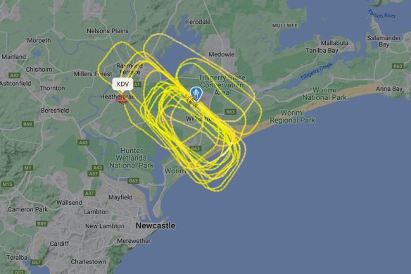 The plane circled Newcastle Airport about 50 times after an equipment failure.