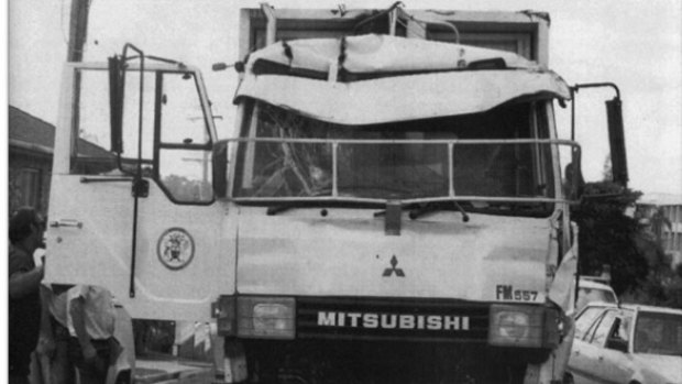 The garbage truck four prisoners hijacked and used to smash their way out.