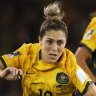 Australia’s Katrina Gorry in action with England’s Georgia Stanway on Wednesday’s semi-final.
